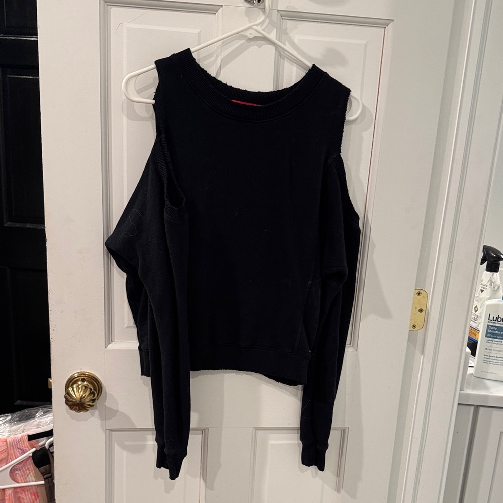 Philanthropy Black Cold-Shoulder Sweatshirt Top